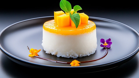 芒果椰浆糯米甜点摆盘