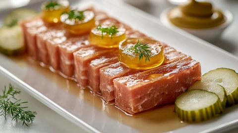 鸭肉冻批伴酸黄瓜芥末