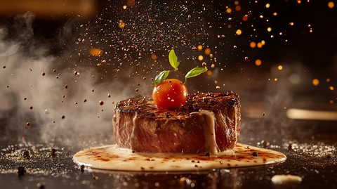 铁板牛排配焦糖与黑胡椒