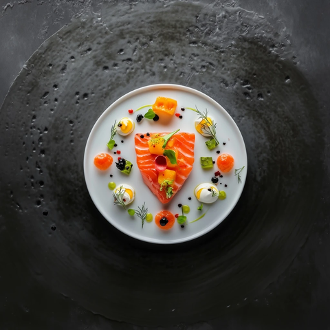 盾形餐盘美食排列