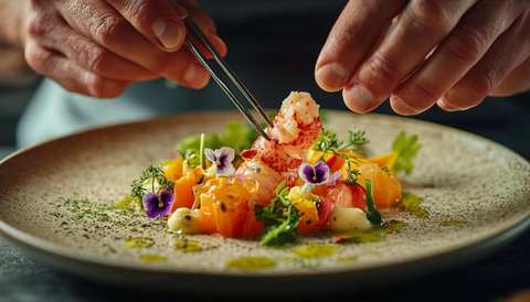 龙虾蔬菜花点缀陶瓷盘