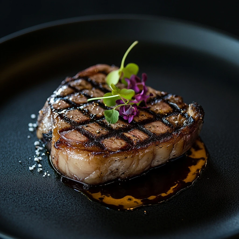 黑陶瓷板上的肋眼牛排