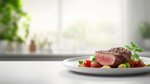 精致肉类与彩色蔬菜摆盘