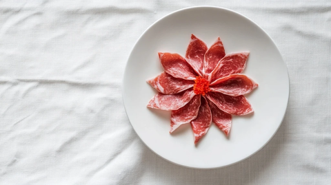 白盘星型排列熟肉切片
