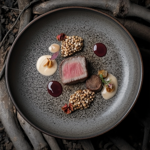 牛肉盘配稻草装饰