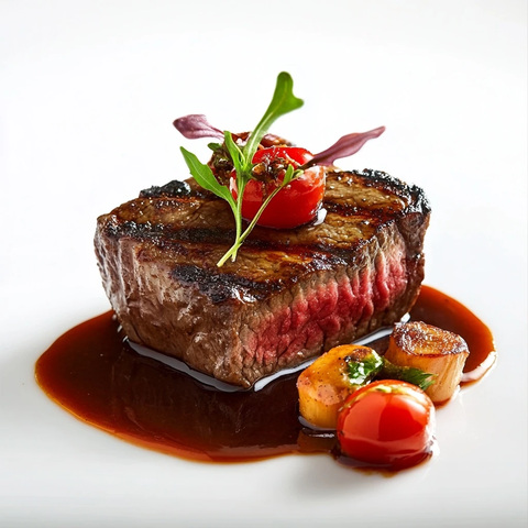 铁板牛排配焦糖装饰