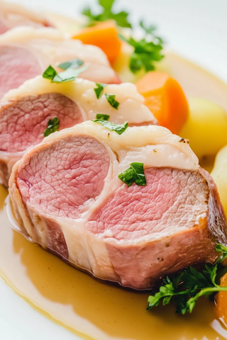 传统小牛肉头盘配蔬菜