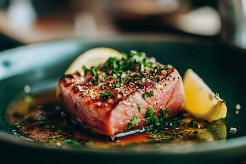 香煎金枪鱼配香草柠檬