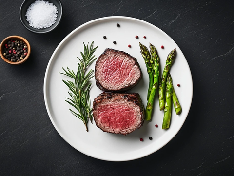 黑椒牛排配芦笋与香草