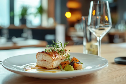 白色餐盘木纹台面美食