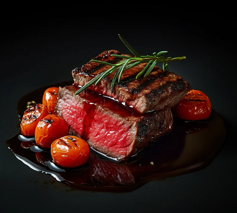 炭烤牛排配迷迭香和樱桃番茄