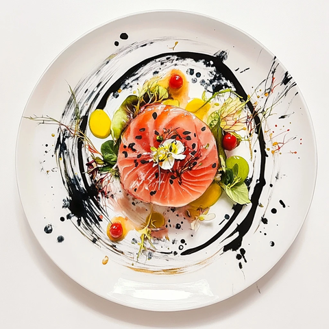圆鱼片与精致蔬菜装饰