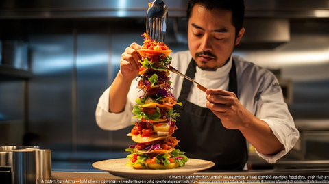 现代厨房中的艺术美食雕塑