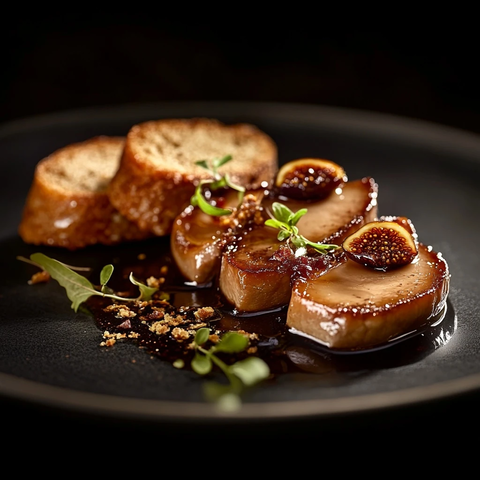 鹅肝切片配无花果酱姜饼