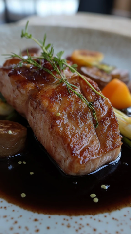 烤猪里脊配无花果与蔬菜