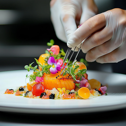 厨师手套摆盘微绿花艺