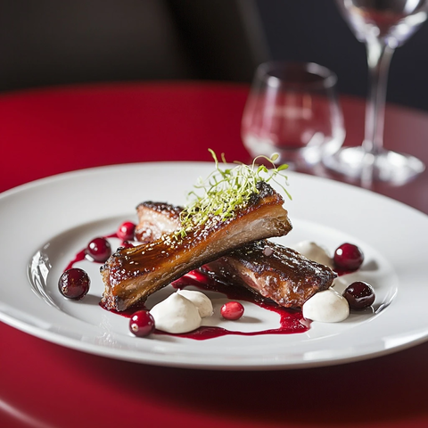 白盘烤肋排配蔓越莓酱