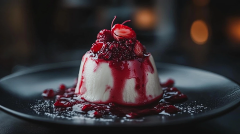 草莓酱配奶油布丁