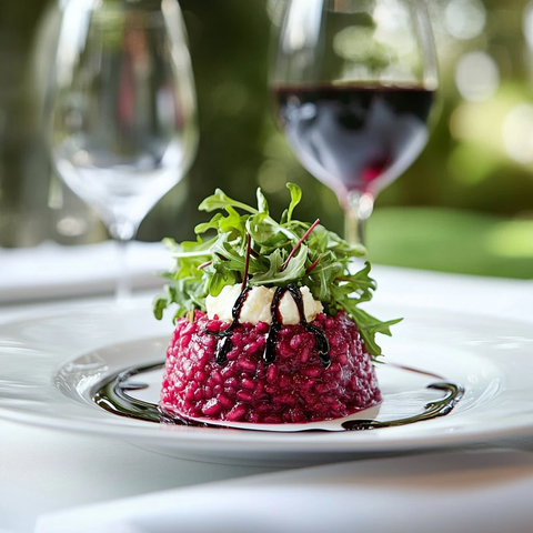 甜菜根意大利烩饭与芝麻菜羊乳酪