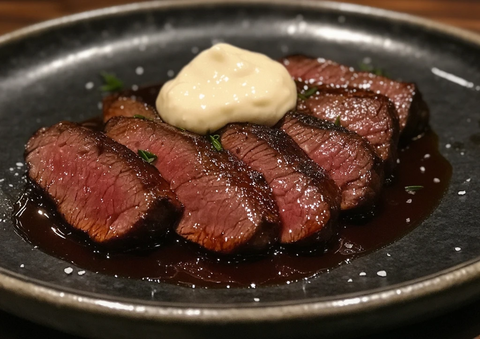 袋鼠肉配柠檬香蜂泡沫和指橙珠