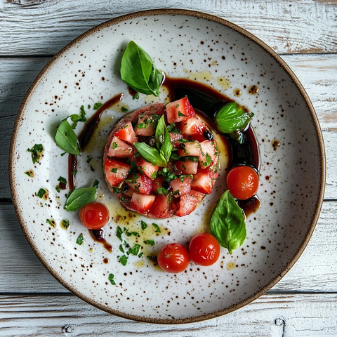 草莓番茄鞑靼配罗勒叶