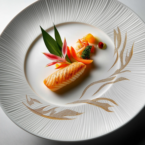 金鸟花纹白盘美食