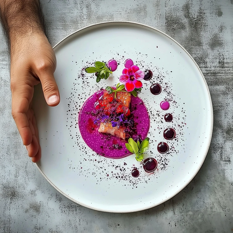 紫色米粒配藏红花与鲜虾