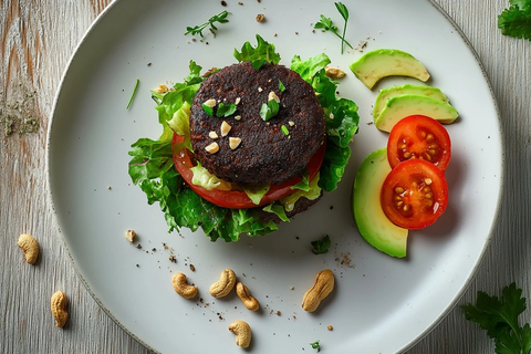 迷你黑豆腰果汉堡配牛油果