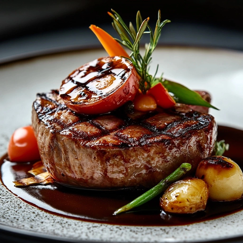 牛排蔬菜酱料特写