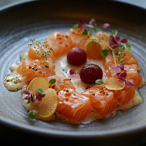 鲑鱼刺身配冷汤葡萄柚
