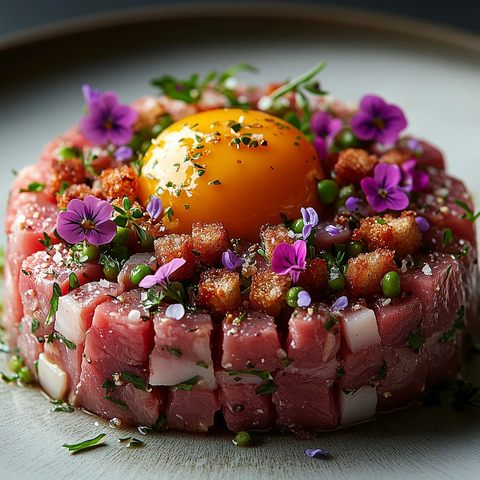 牛肉塔塔配蛋黃和香草