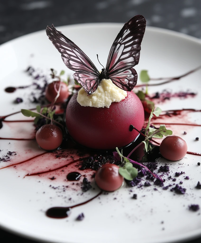 松露泡泡配花椰菜泥与甜菜球