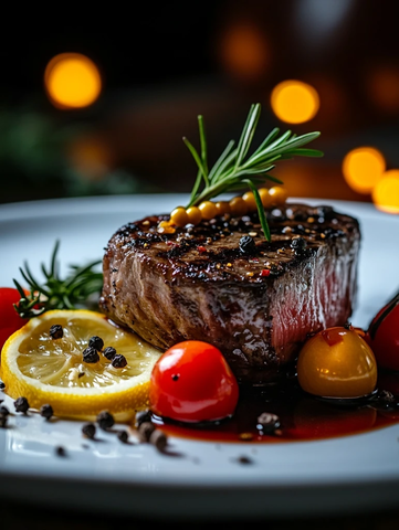 烤牛排搭配香草番茄柠檬