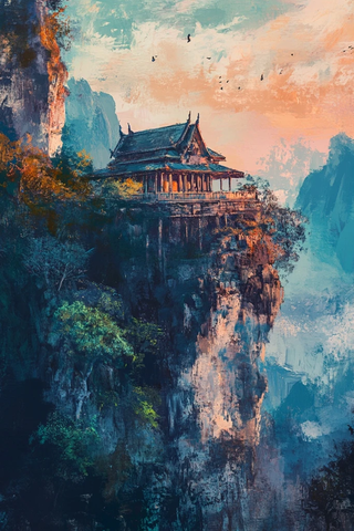 悬崖上的古建筑壮观景象