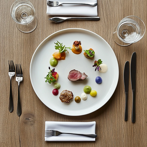 精致肉类与蔬菜的创意摆盘