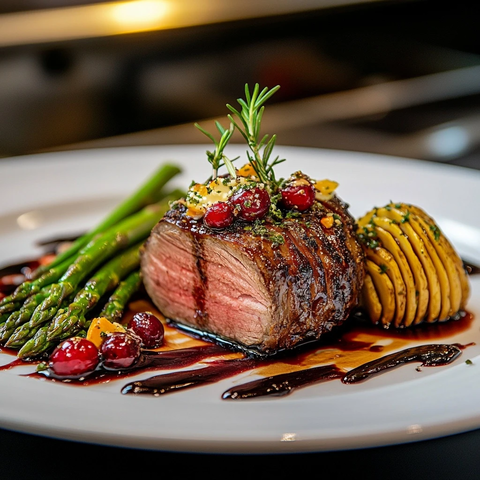 羊腿烤肉配柠檬三文鱼