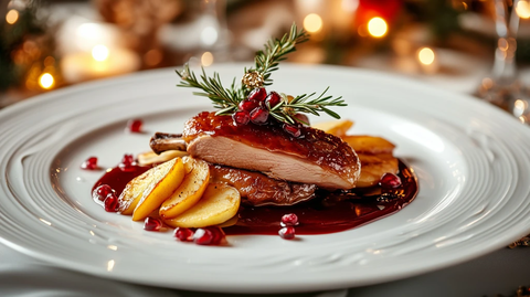 烤鸭配石榴酱苹果片