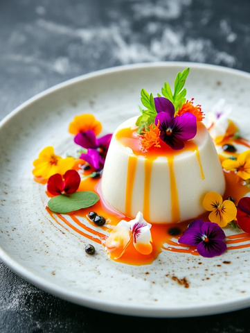 花艺装饰奶冻甜品盘