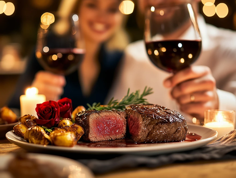 情侣共享浪漫情人节晚餐