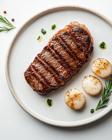 煎牛排与三文贝精致摆盘