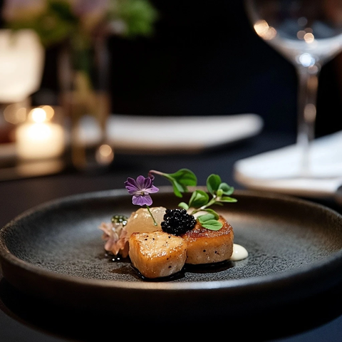 精致小食盘与餐厅标志