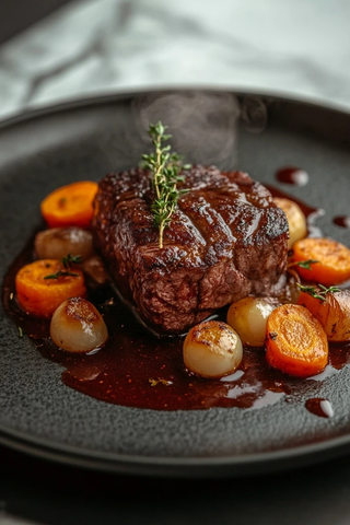 牛颊肉红酒炖菜配胡萝卜洋葱