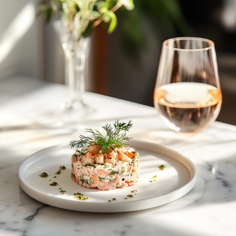 蟹肉塔塔配蛋黄酱与芝麻菜