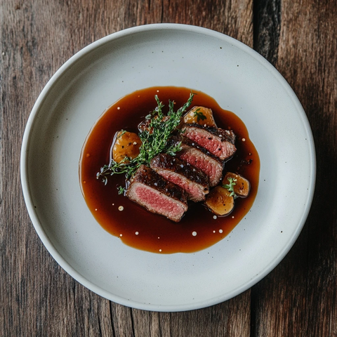 白盘装肉与酱汁