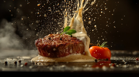 铁板牛排配焦糖与黑胡椒