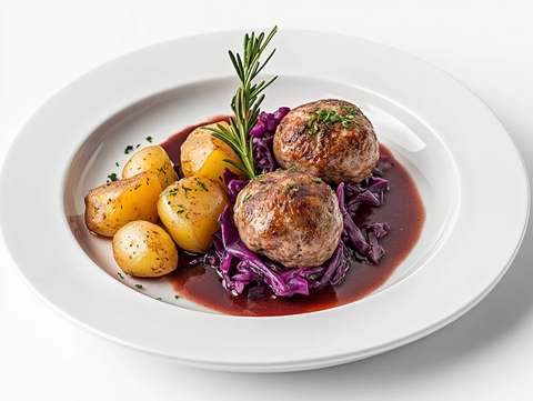 肉球红甘蓝土豆白盘