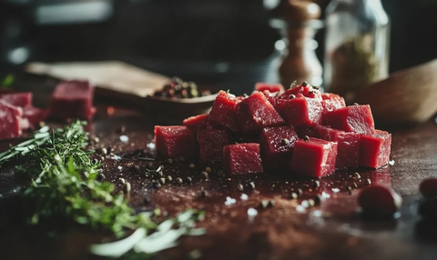牛肉块与香料摆盘