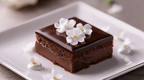 巧克力甜点配花瓣与蛋白霜