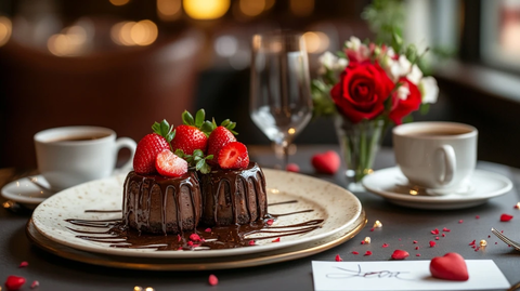 情人节甜点与鲜花布置