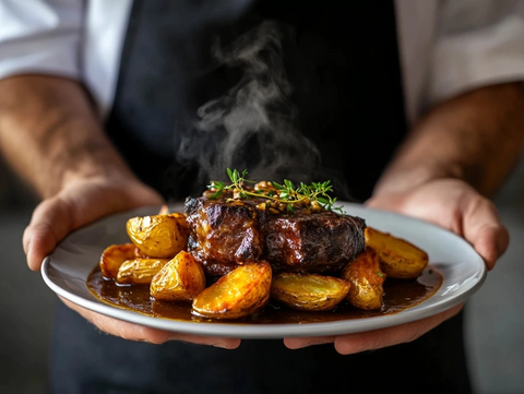 烤牛肉配脆皮土豆